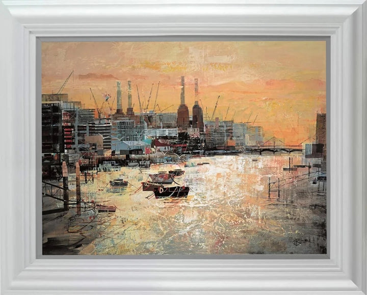 Tom Butlers depiction of battersea power station at dusk presented in a beautiful white frame to complete this beautiful limited edition