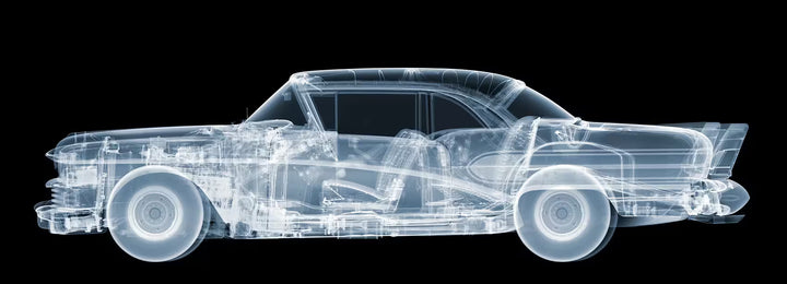 A limited edition Chromaluxe print by Nick Veasey of an X-Rayed vehicle, the title is 1958 Buick Special Coupe