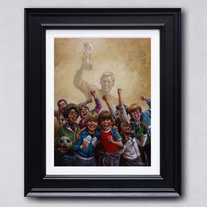 A Craig Davison limited edition of children cheering with footballs and jerseys, the title is 60 Years of Hurt
