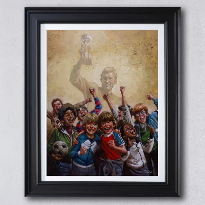 A Craig Davison limited edition of children cheering with footballs and jerseys, the title is 60 Years of Hurt