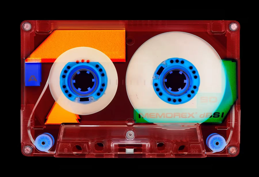 A limited edition photograph by Richard Heeps using vibrant colours, the title is Tape Collection 90 Minutes A Side