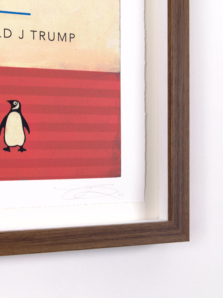 American Psycho by The Connor Brothers, limited edition artwork in a dark wood frame corner frame detail