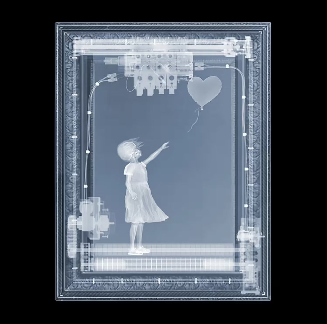 A limited edition Chromaluxe print by Nick Veasey of an X-Rayed picture frame, the title is BanXsy (Before)