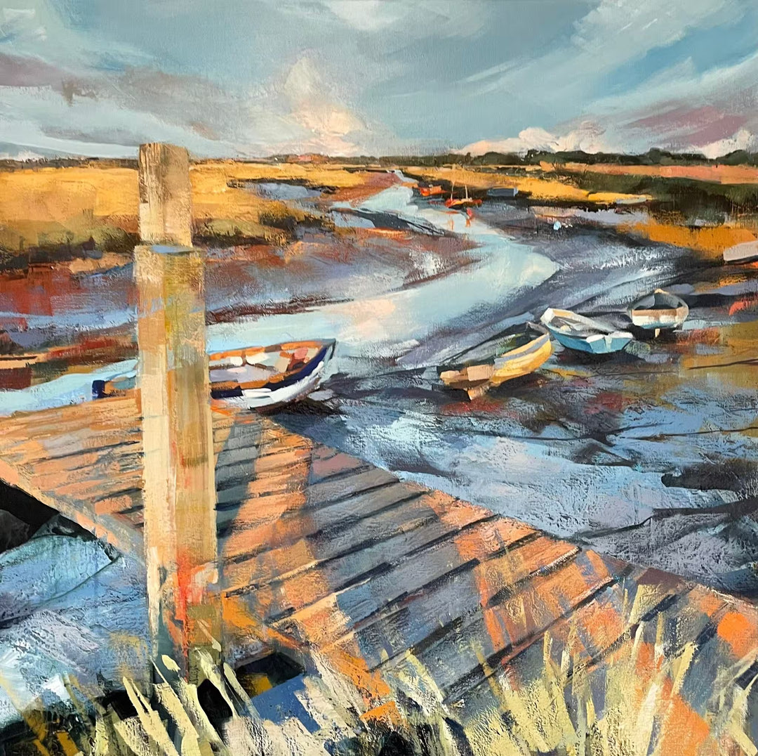 A Debbie Boon original of a boardwalk and boats, the title is Boards and Boats