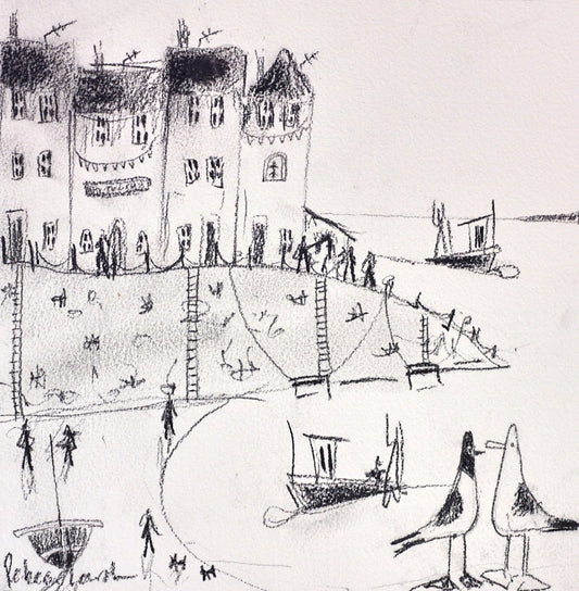 Busy Beach Sketch II by Rebecca Lardner