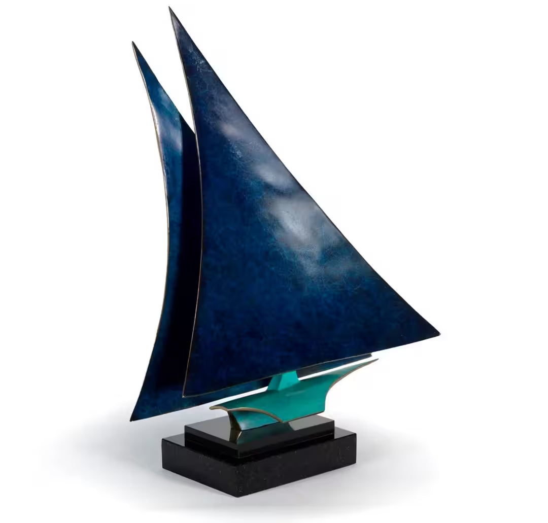 A Duncan MacGregor limited edition sculpture of a sailing boat, the title is Call of The Sea