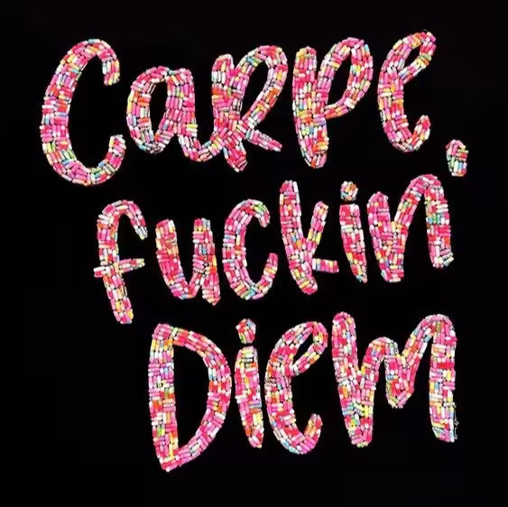 An Emma Gibbons original mixed media, the title is Carpe Diem