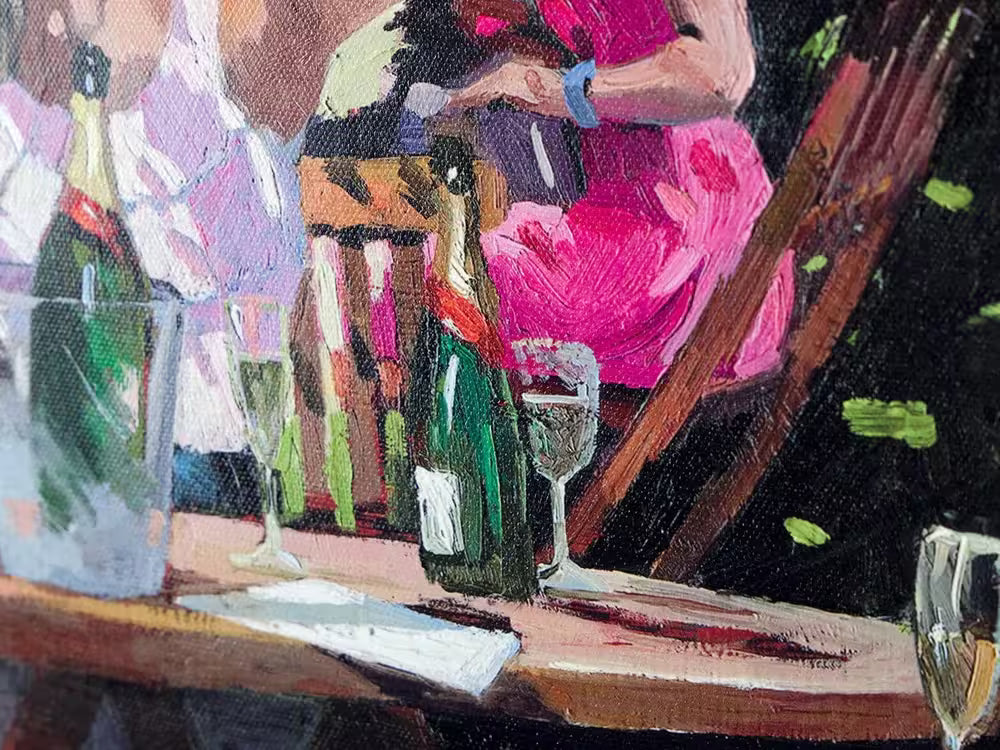 A Sherree Valentine Daines limited edition of three ladies sat drinking champagne, the title is Champagne At Ascot