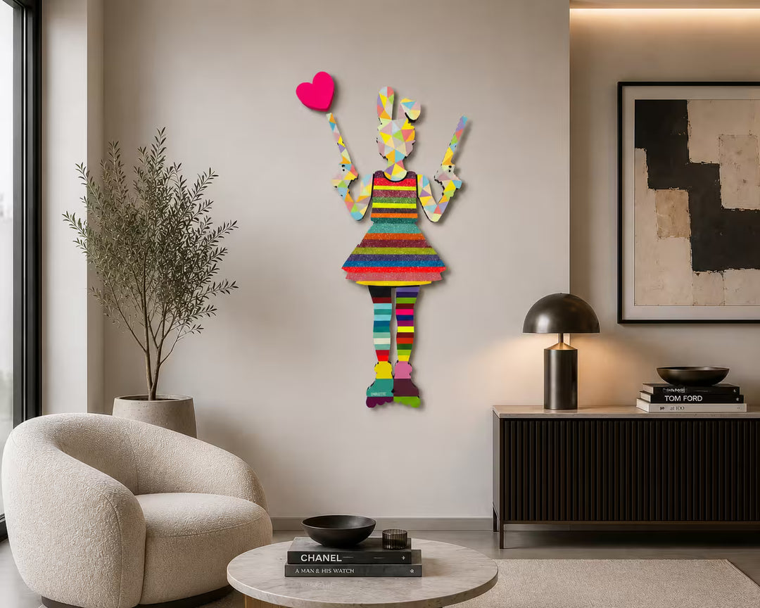 Rabbit Run -  Striped / Geo Confetti - Medium Wall Sculpture by Lhouette