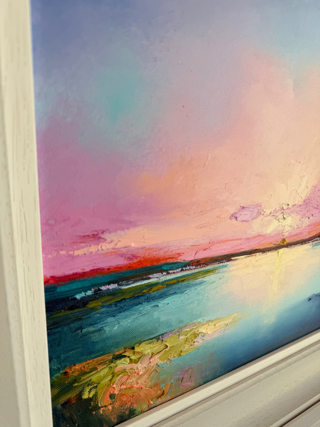 An Original by Anna Gammans of a pink sunset, the title is Colourful Horizon III