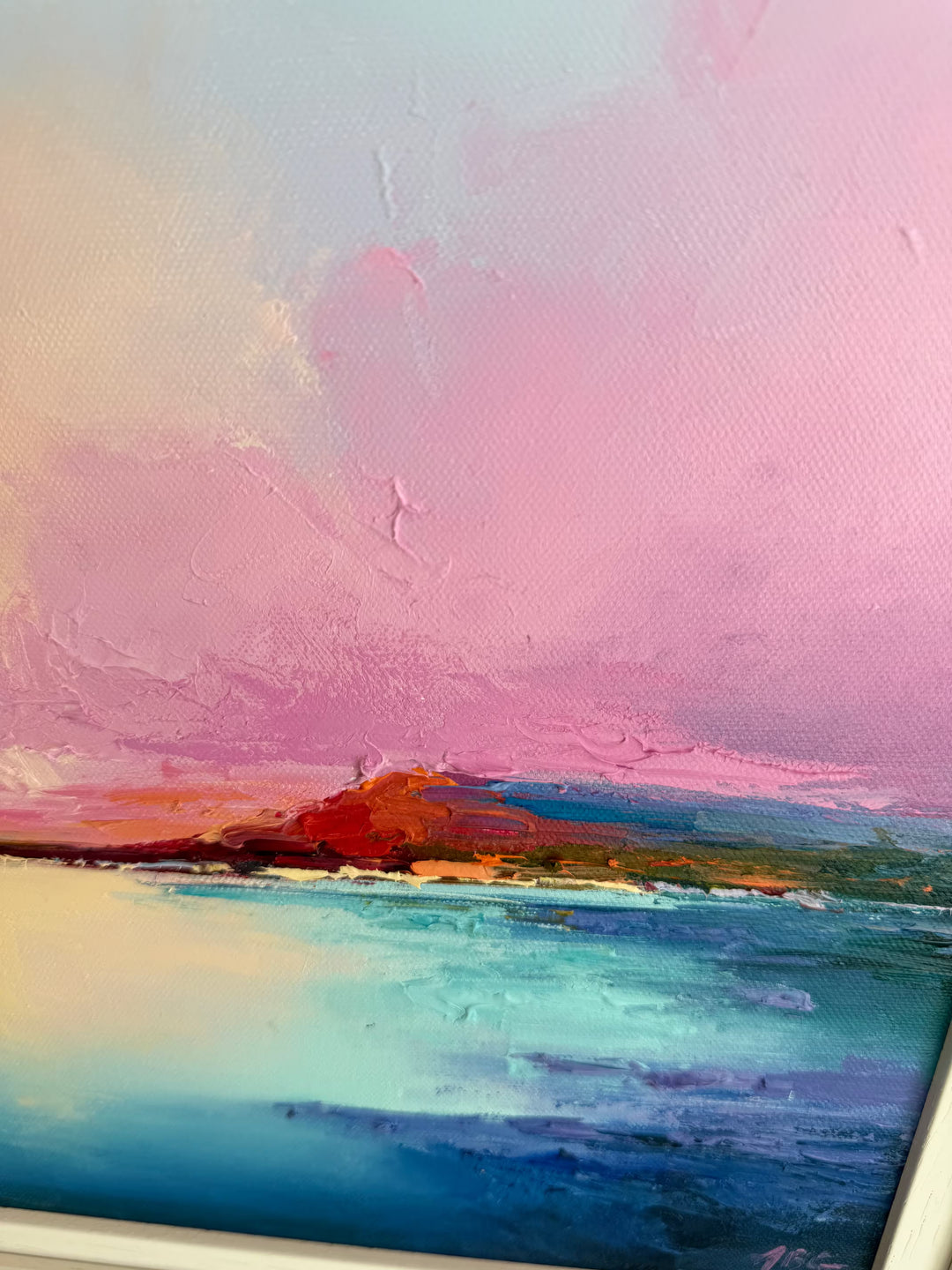 An Original by Anna Gammans of a pink sunset, the title is Colourful Horizon III