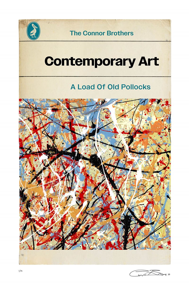 The Connor Brothers’ Contemporary Art Pollock  a striking artwork with witty text and a retro aesthetic, available at Startle Gallery