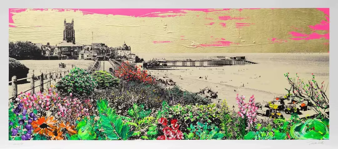 A Jayson Lilley limited edition screen print of Cromer Pier, the title is Cromer