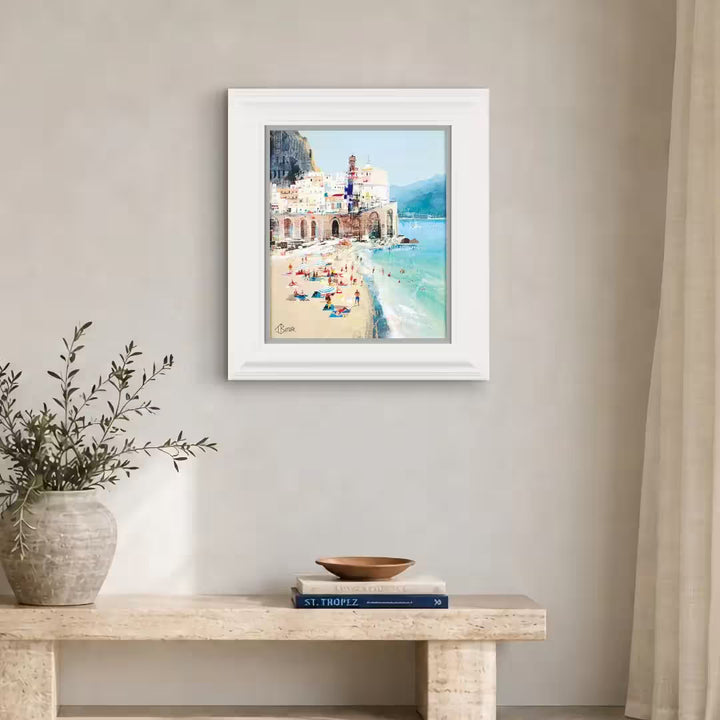 A Tom Butler limited edition of a coastline and big building, the title is Days Like These