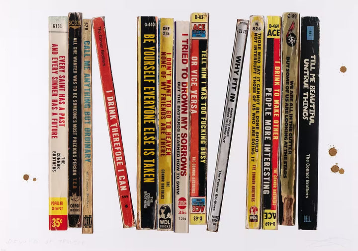 Collection of books with various titles on a white background by the connor brothers
