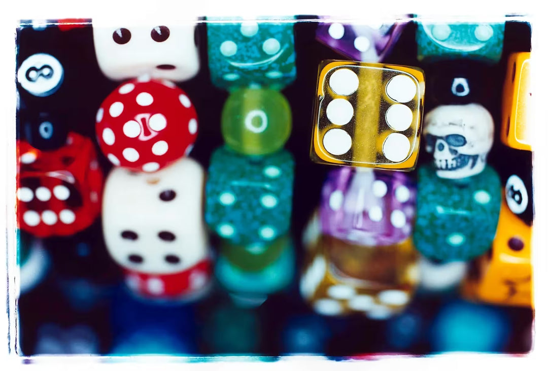 A limited edition photograph by Richard Heeps using vibrant colours, the title is Dice II, Norfolk, 2004