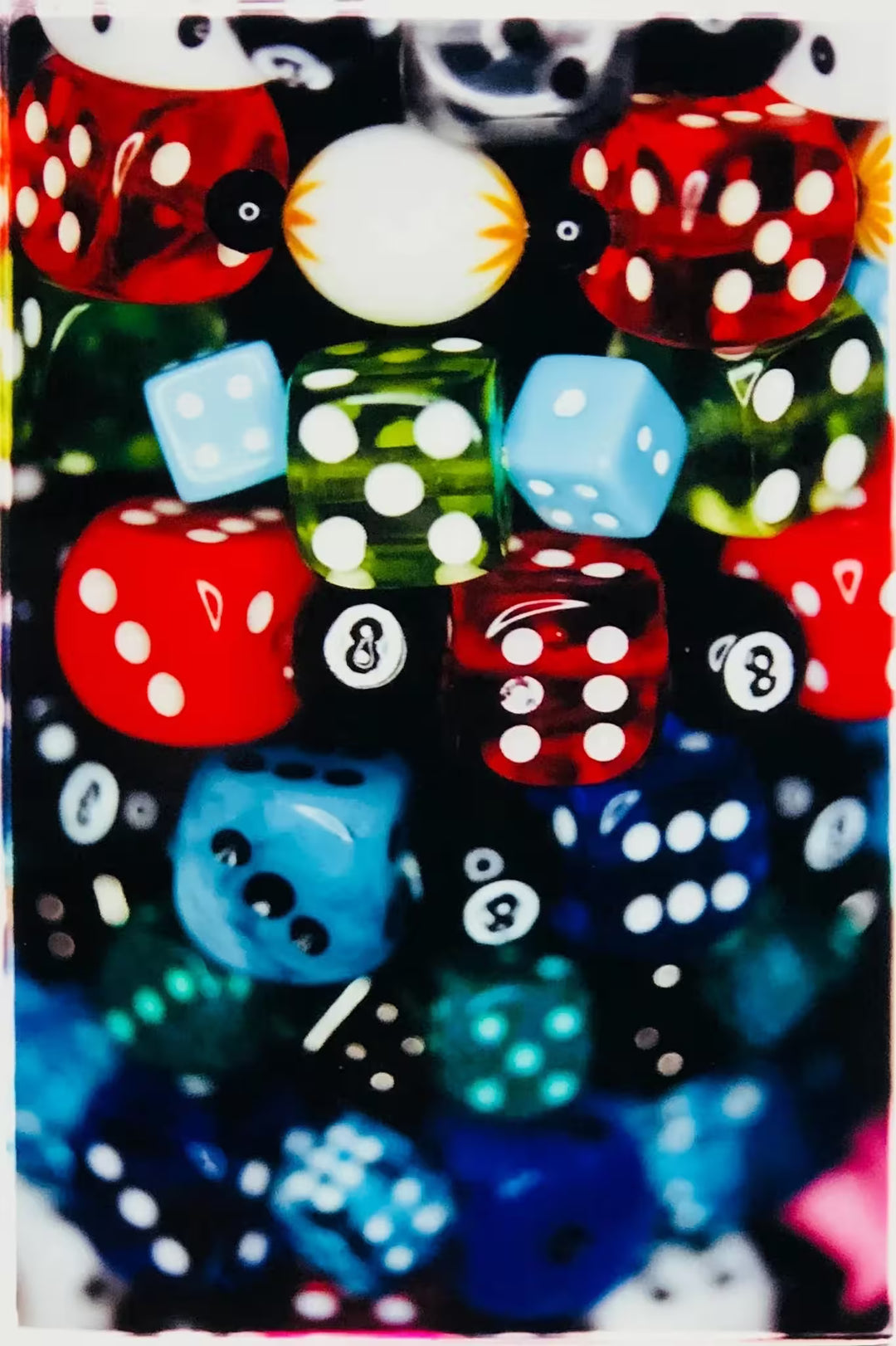 A limited edition photograph by Richard Heeps using vibrant colours, the title is Dice I, 2004