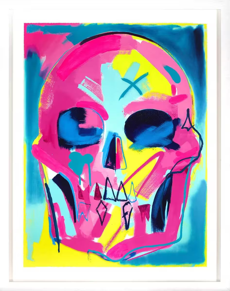 A Tim Fowler limited edition of a neon coloured skull, the title is Dreamscape