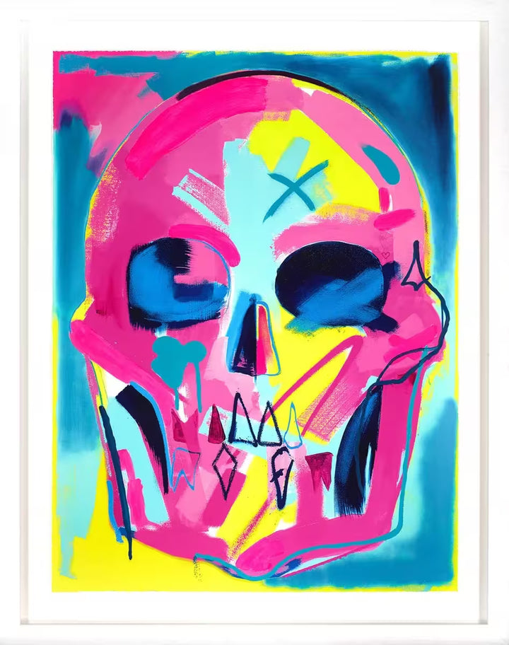 A Tim Fowler limited edition of a neon coloured skull, the title is Dreamscape