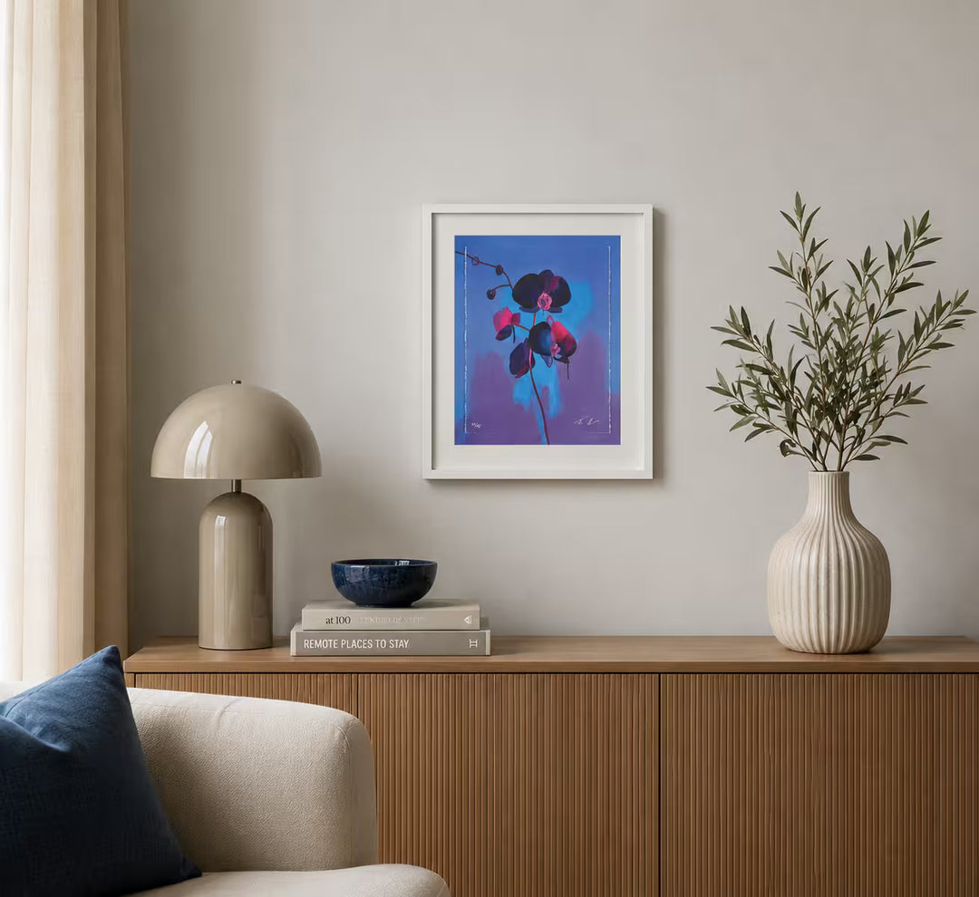 A Tim Fowler limited edition piece of a neon flower, the title is Eclipse