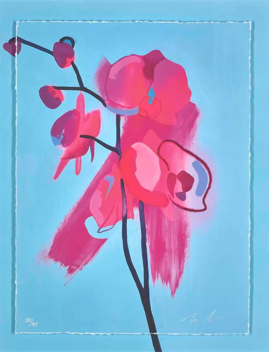 A Tim Fowler limited edition piece of a neon flower, the title is Enchant