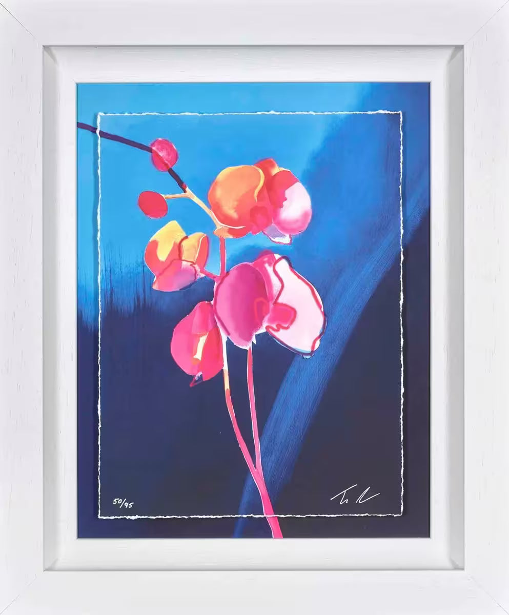 A Tim Fowler limited edition piece of a neon flower, the title is Ethereal