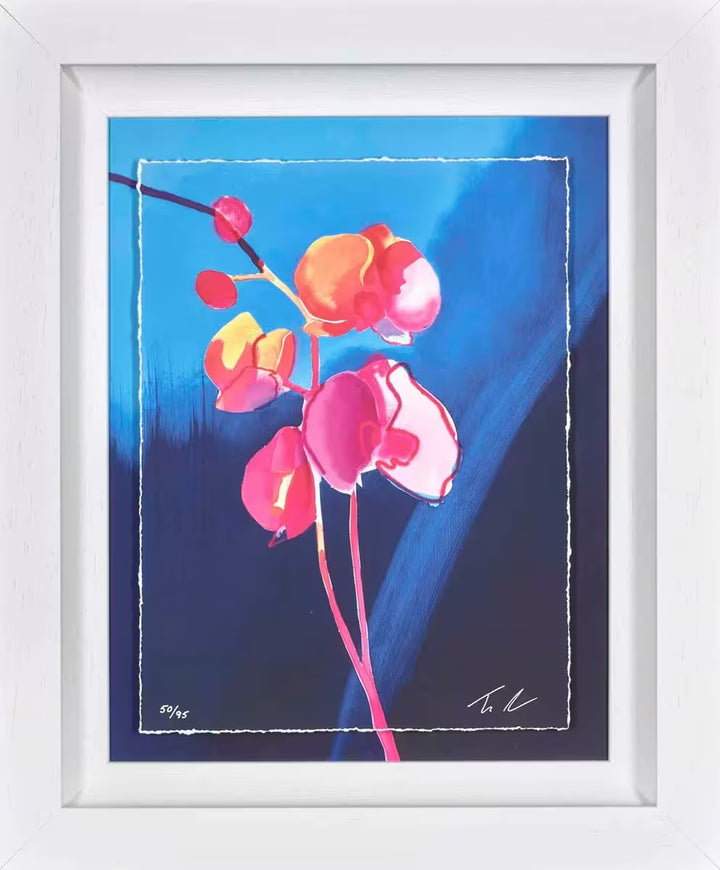 A Tim Fowler limited edition piece of a neon flower, the title is Ethereal