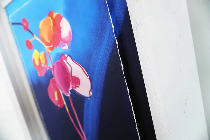A Tim Fowler limited edition piece of a neon flower, the title is Ethereal