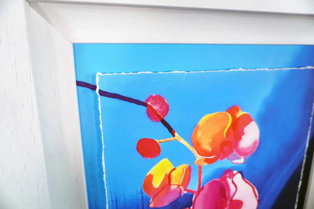 A Tim Fowler limited edition piece of a neon flower, the title is Ethereal