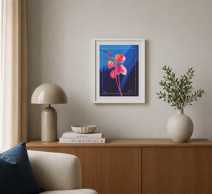A Tim Fowler limited edition piece of a neon flower, the title is Ethereal