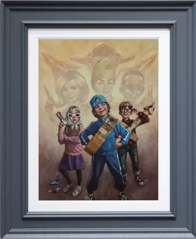 A Craig Davison limited edition of three children pretending to be the Thunderbirds, the title is F-A-B