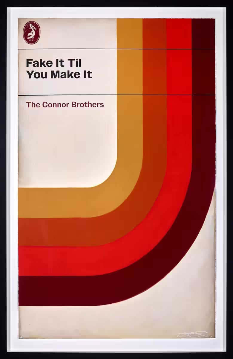 A limited edition framed print by The Connor Brothers of a Puffin book cover with a witty title, the title is Fake It Til You Make It (Unique)