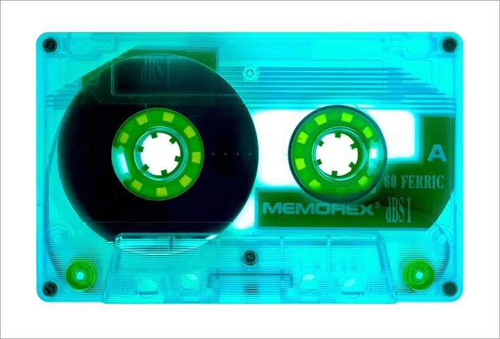 A limited edition photograph by Richard Heeps using vibrant colours, the title is Tape Collection Ferric 60 (Aqua)