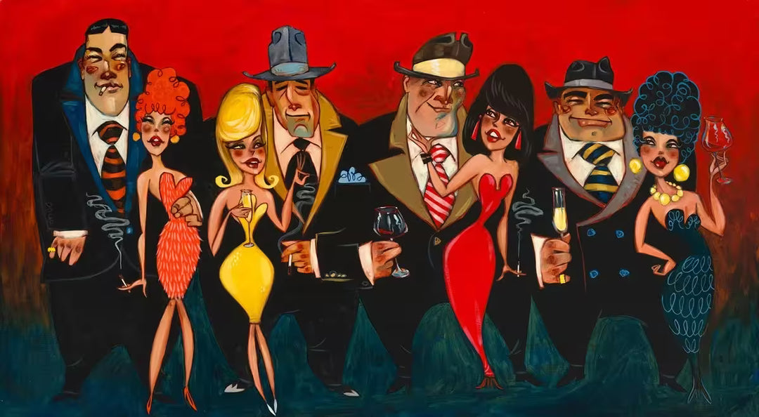 A Todd White limited edition piece of four gangsters and four ladies all drinking, the title is Friday Night Molls