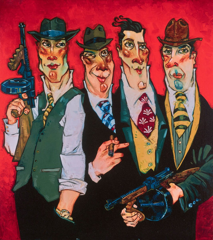 Gangstas by Todd White four gangsters shown in Todd Whites unique style