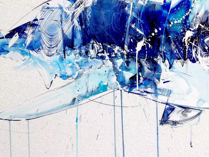 A Dave White limited edition piece of a blue shark, the title is Great White