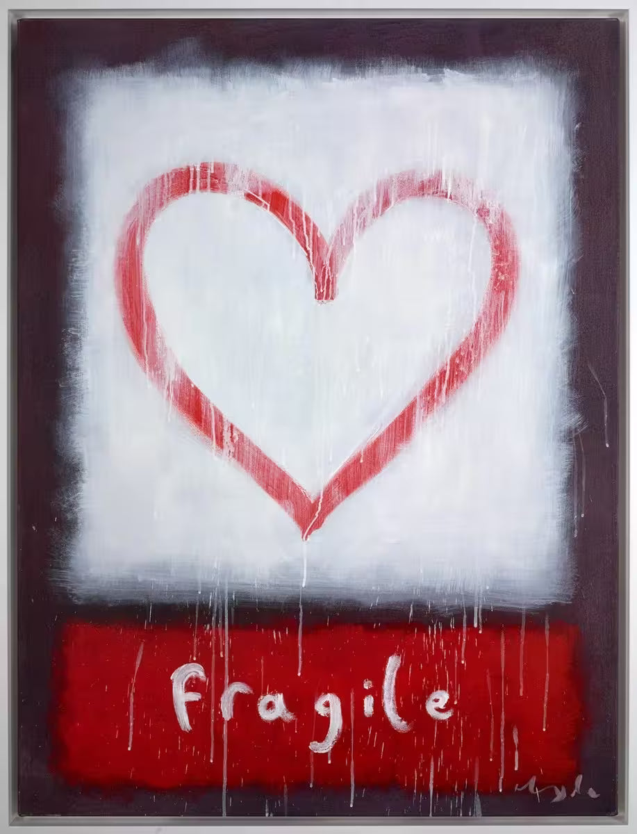 A Doug Hyde limited edition print framed, a painted red heart on a white background with the word &