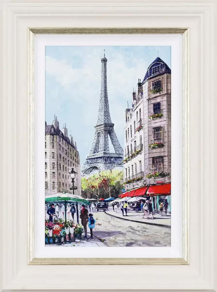 A Henderson Cisz limited edition piece of the Eiffel Tower from a Paris market corner, the title is Heart of the City I