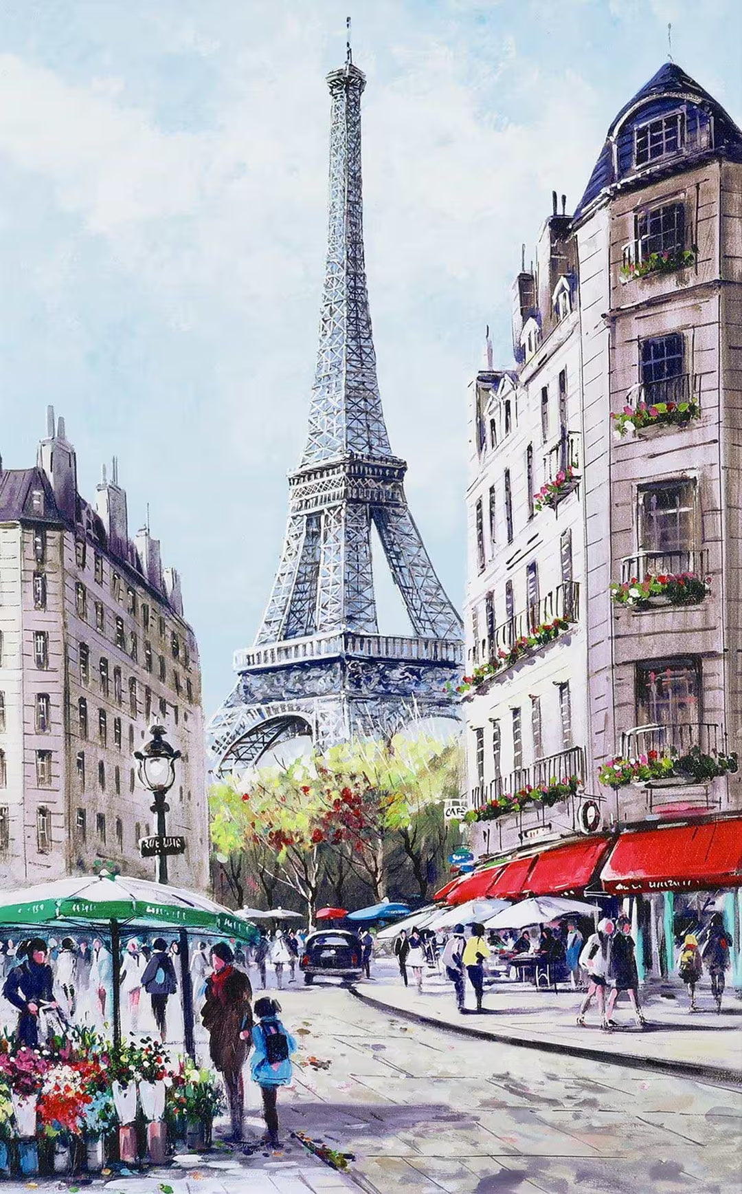 A Henderson Cisz limited edition piece of the Eiffel Tower from a Paris market corner, the title is Heart of the City I