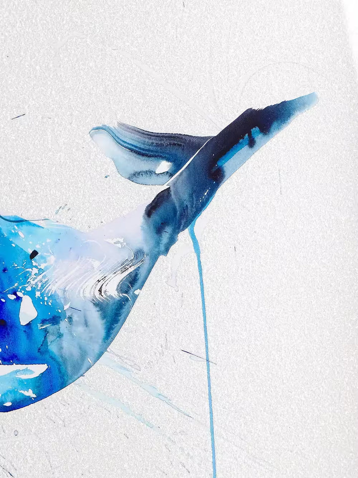 A Dave White limited edition piece of a blue whale, the title is Humpback Whale