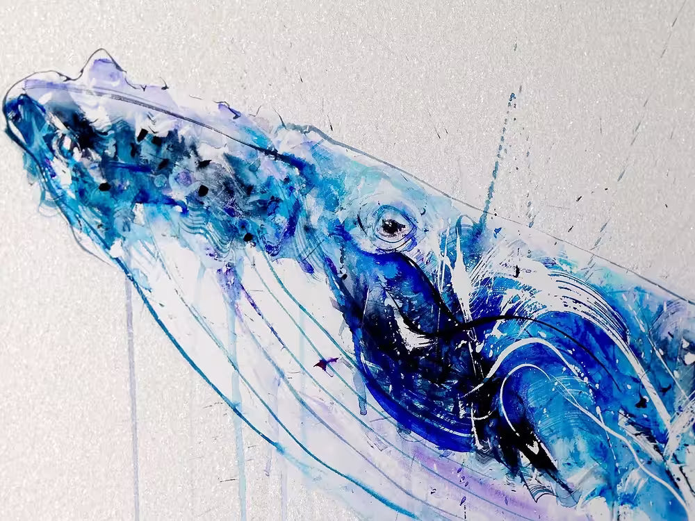 A Dave White limited edition piece of a blue whale, the title is Humpback Whale