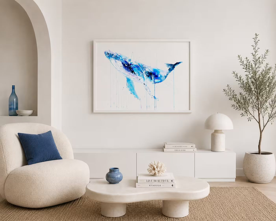 A Dave White limited edition piece of a blue whale, the title is Humpback Whale