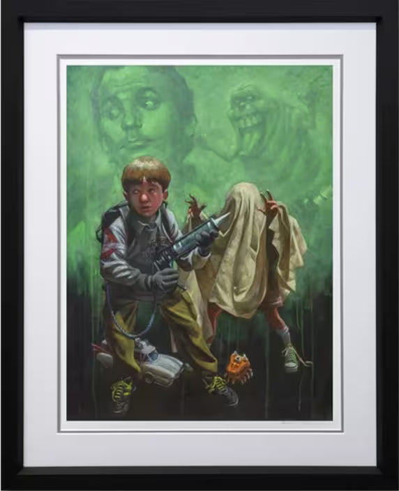 A Craig Davison limited edition of a boy playing pretend and a child with a sheet over their head pretending to be a ghost, the title is I Ain&