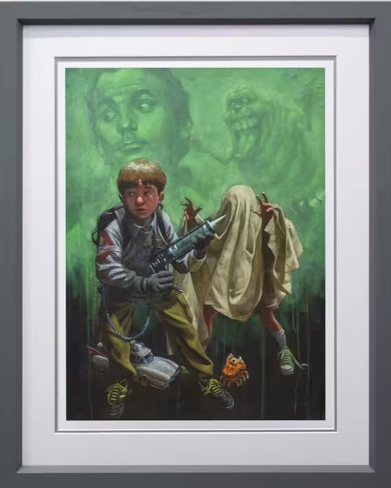 A Craig Davison limited edition of a boy playing pretend and a child with a sheet over their head pretending to be a ghost, the title is I Ain&