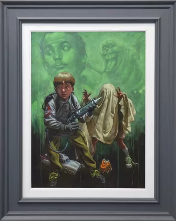 A Craig Davison limited edition of a boy playing pretend and a child with a sheet over their head pretending to be a ghost, the title is I Ain&