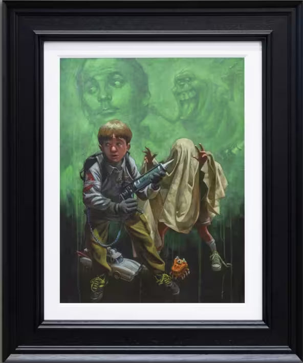 A Craig Davison limited edition of a boy playing pretend and a child with a sheet over their head pretending to be a ghost, the title is I Ain&