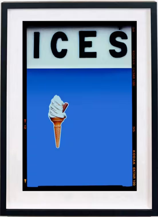 A framed limited edition photograph by Richard Heeps using vibrant colours, the title is Ices (Cornflower Blue)
