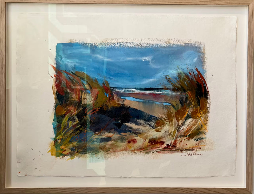 A framed Debbie Boon sketch of a seascape