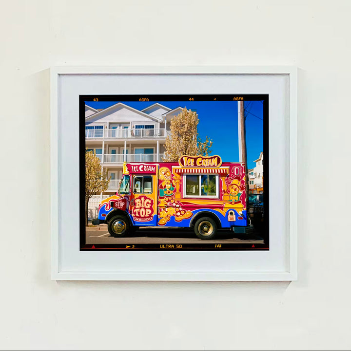A Richard Heeps white framed limited edition photographic print, the title is Ice Cream Truck, Wildwood, New Jersey, 2013