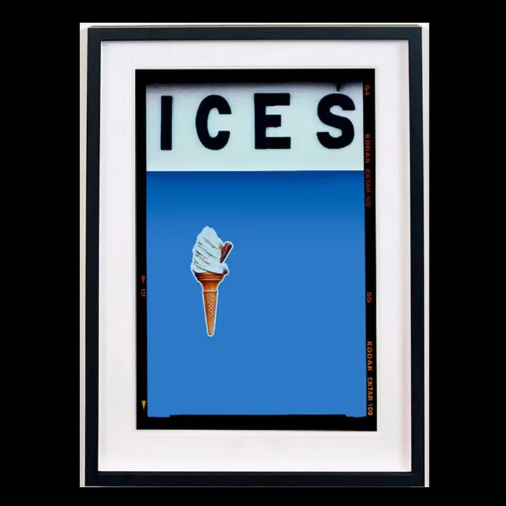 A framed limited edition photograph by Richard Heeps using vibrant colours, the title is Ices (Baby Blue)
